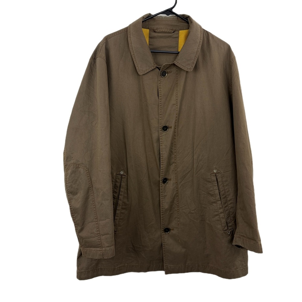 Jack Romoli Jacket Mens Brown Button Front Slanted Pockets Cotton Coat